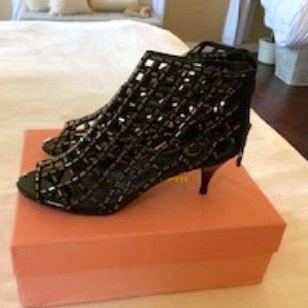 Black Bling Stiletto Style Open Cut Booties - image 1